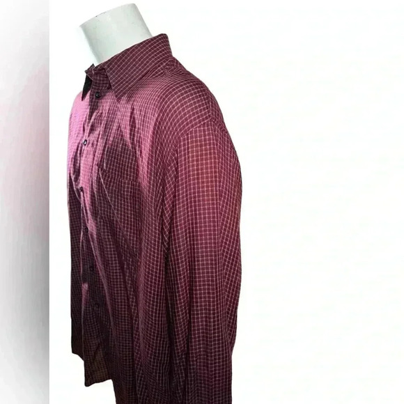 Johnston & Murphy Size XL Maroon Check Tencel Long Sleeve Button Down Shirt - Picture 4 of 10